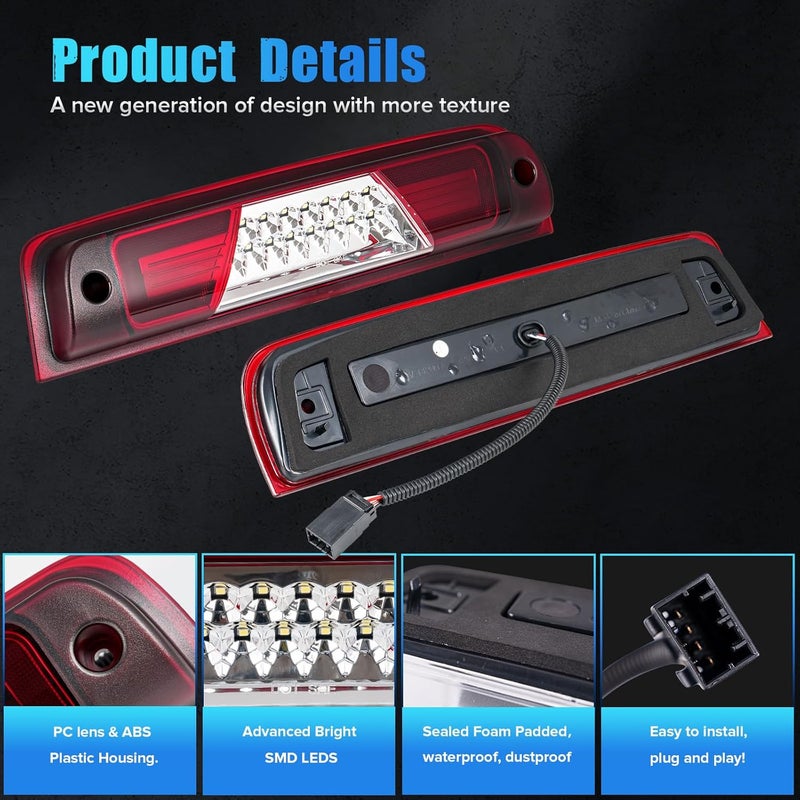 LUDARM LED Third Brake Light Compatible with Ram 1500 2500 3500 4500 5500 2009-2018 for Ram1500 Classic 2019-2021 Laramie 2019 3rd Brake Cargo Light Red Housing Clear Lens - Image 4